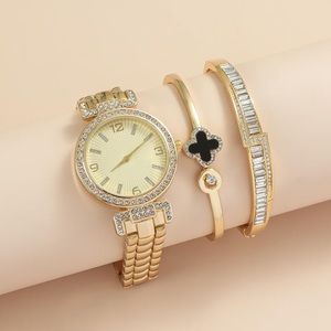 fashion rhinestone steel belt Women's wrist watch European n bracelet watch 3pcs